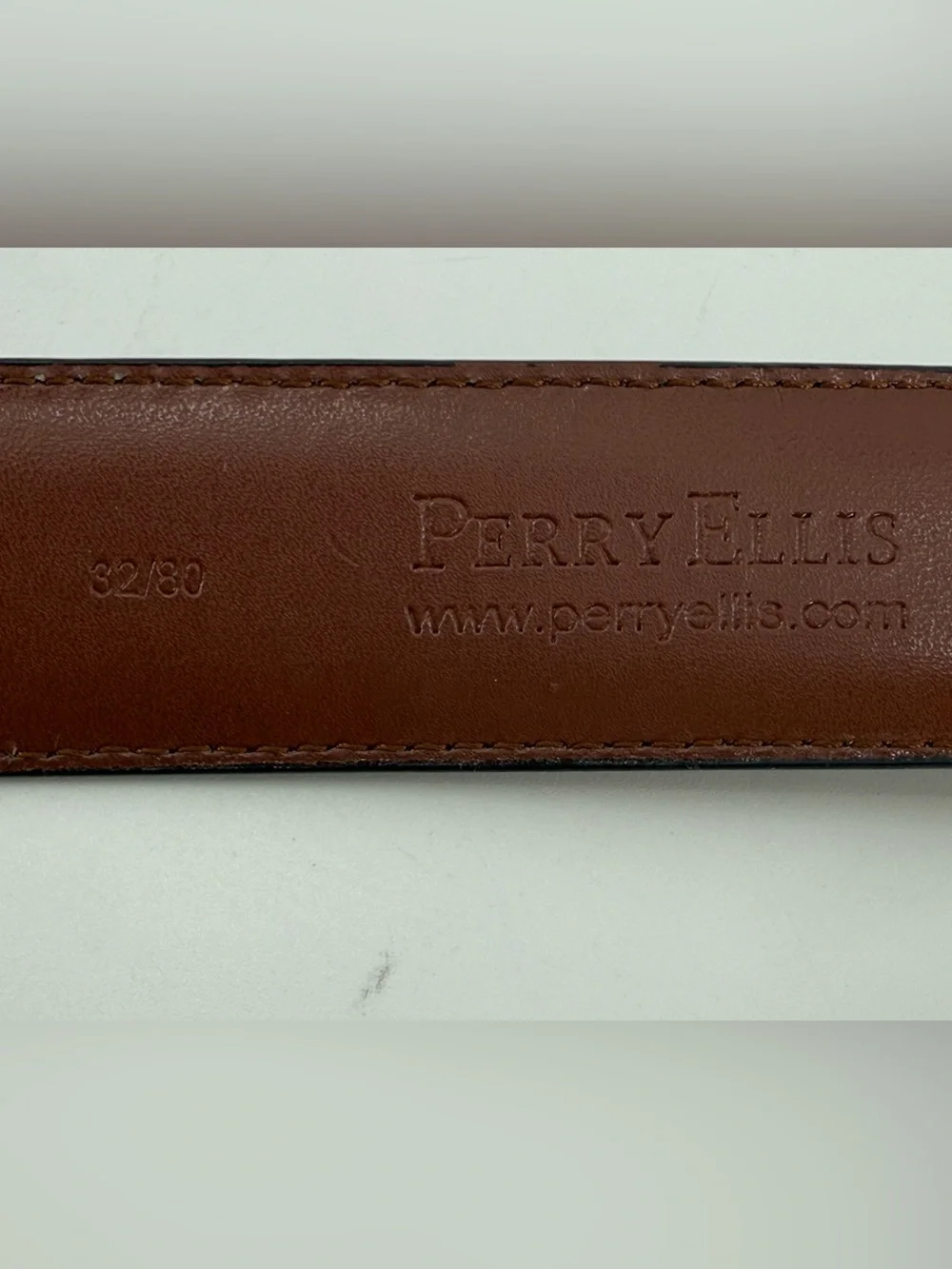 Perry Ellis Contemporary Business Casual Brown Leather Belt 32